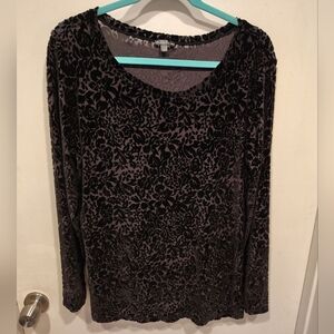 Hannah Black Velvet Burnout Long Sleeve Scoop Neck Top Sz L Whimsigoth Witchcore